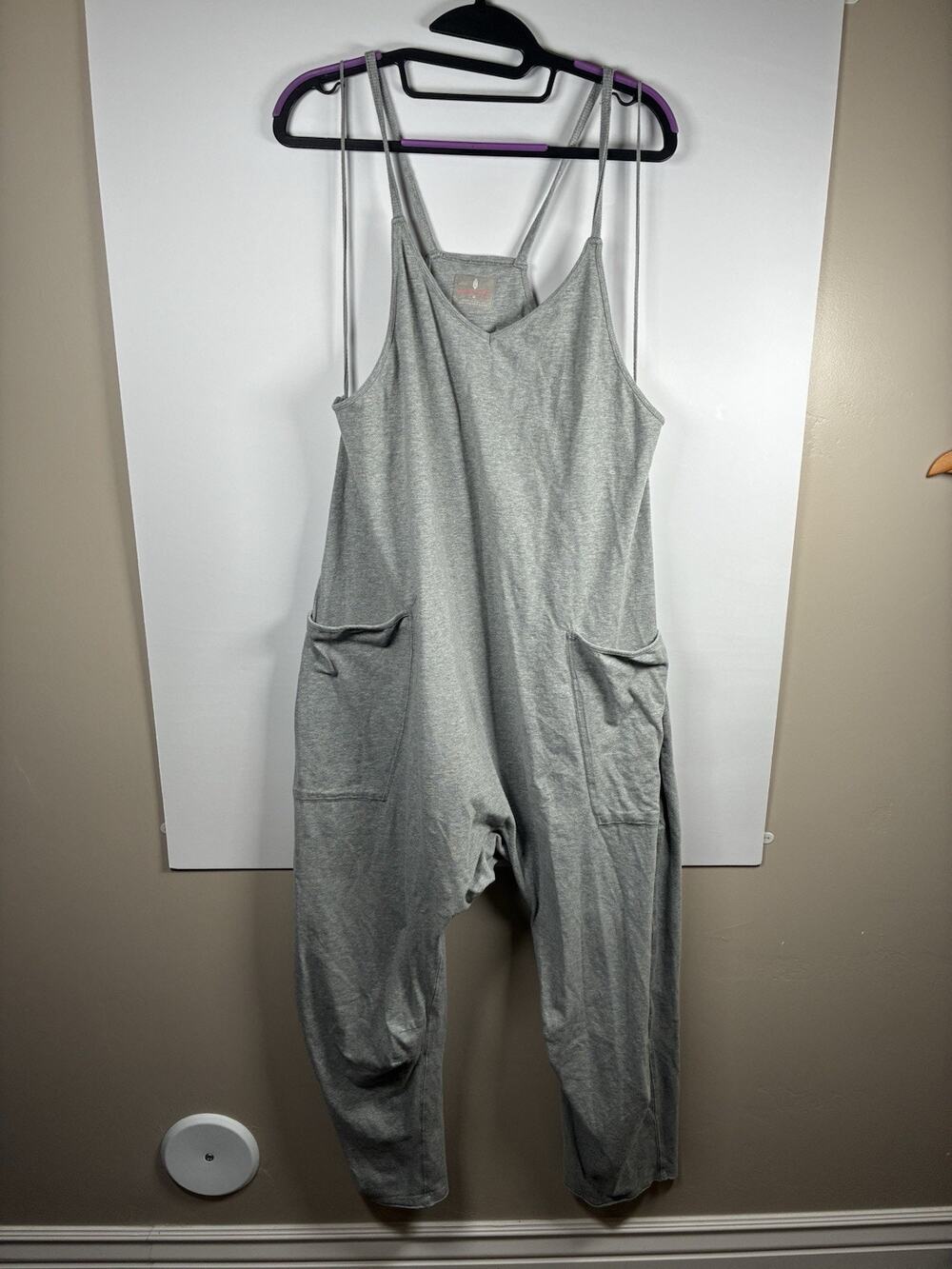 Free People Movement M Hot Shot Romper Heather Gray Wide Leg Jumpsuit Lounge